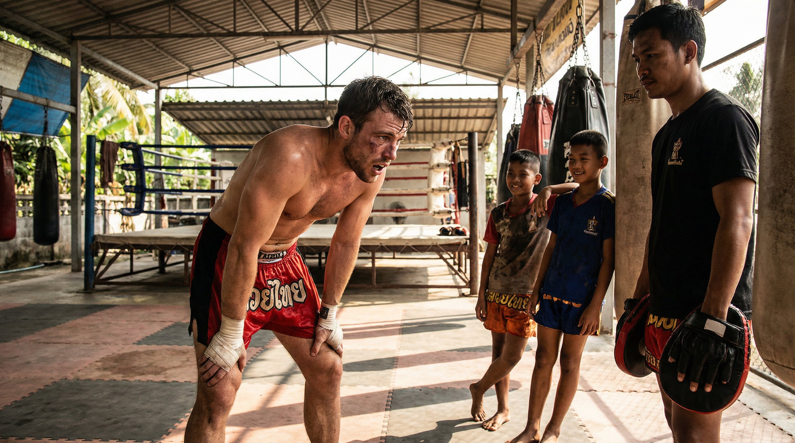 International fighters training together at Thai gym
